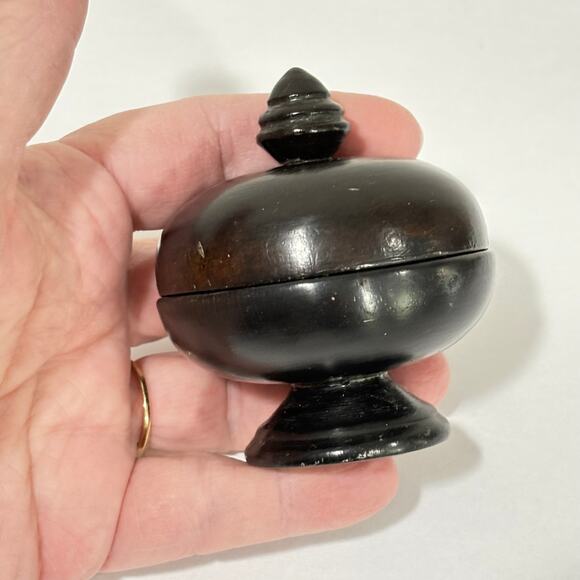 Turned Wood Wooden container dark finish miniature trinket ring collectible box - Picture 8 of 8